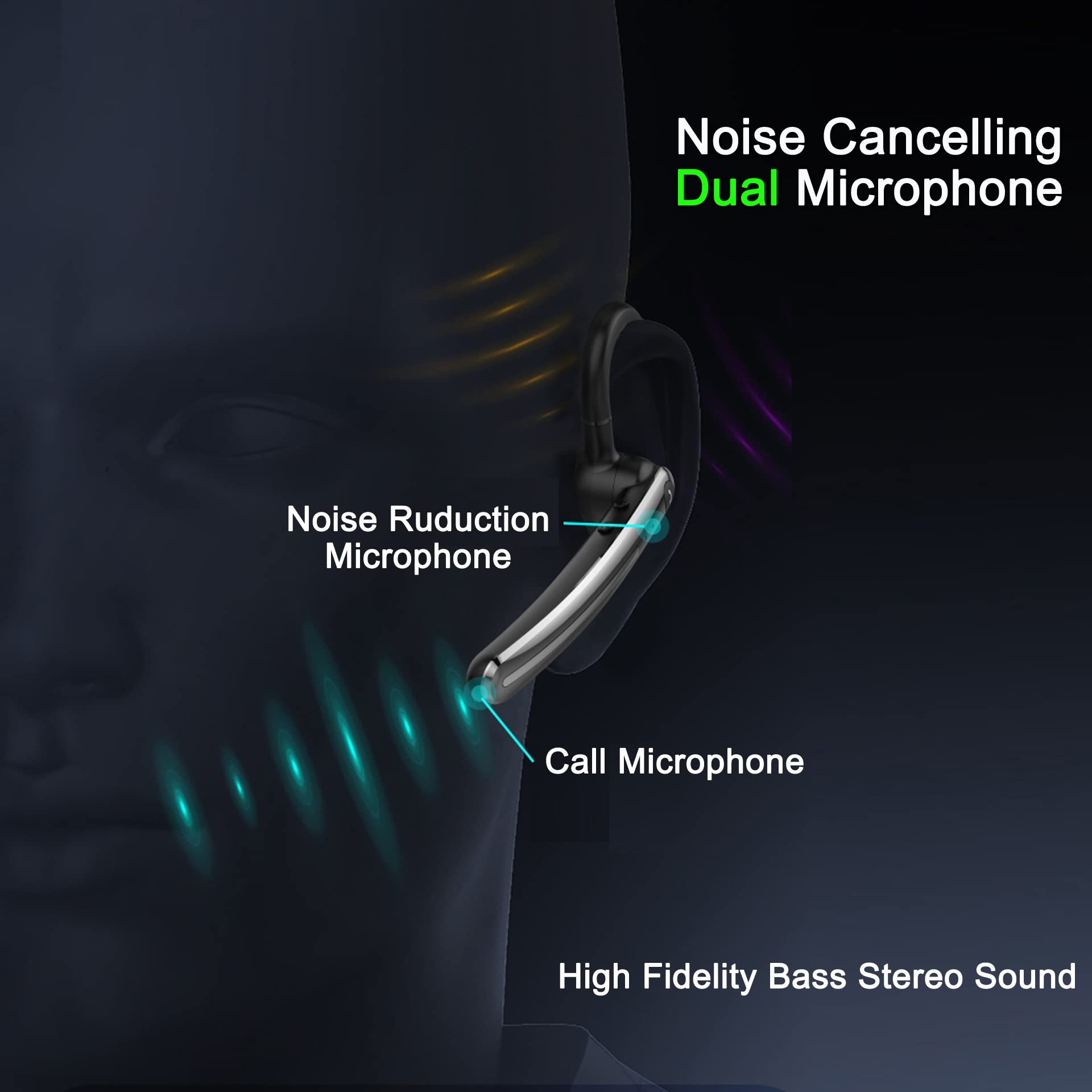 IHAO Single Ear Wireless Bluetooth Headset with Noise Cancelling, Stereo Sound & HD Mic - 16Hrs Battery Life for Hands-Free Calling - Comfortable In-Ear Design Perfect for Driving, Business, Office & Truckers - Stay Connected on the Road or at Work