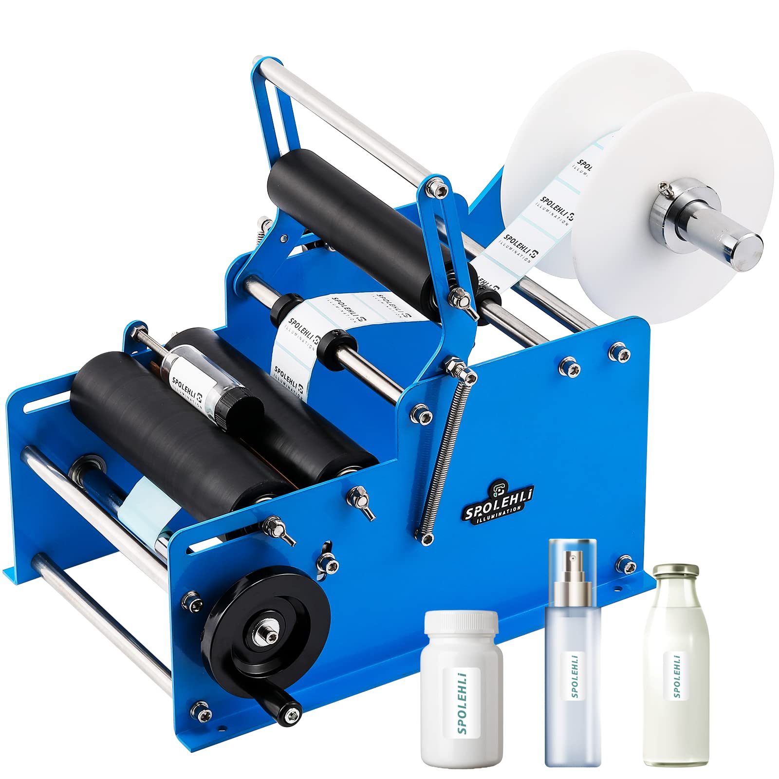 Manual Swing Arm Bottle Labeling Machine - Adjustable Self-Adhesive Label Applicator for Round Bottles (0.6-4.7