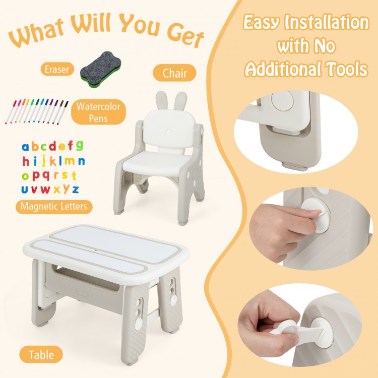 Gray Kids Table and Chair Set with Flip-Top Bookshelf - Perfect for Playroom, Classroom, and Home Learning Activities