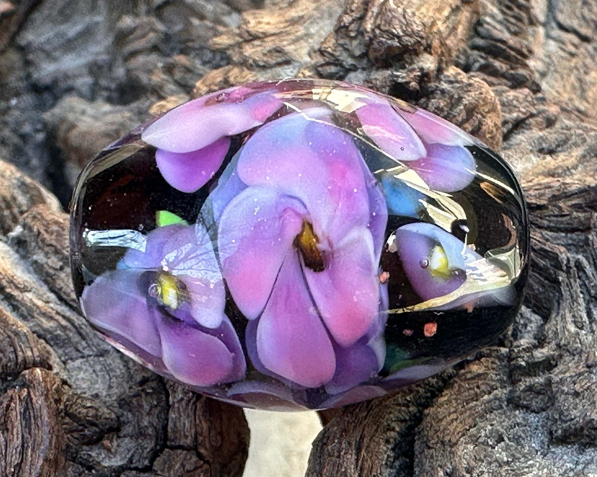 Handmade Purple Floral Lampwork Glass Focal Bead for Jewelry Making - Perfect for Necklaces, Bracelets & DIY Craft Projects