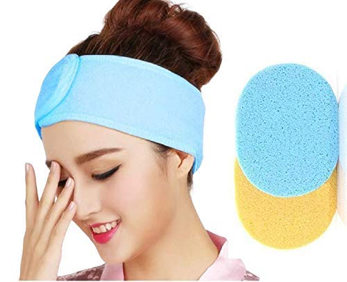 Winkelen Women's Facial Sponges & Makeup Brush Set - Reusable Face Cleansing Puff, Headband & 2 Sponges (Multi-Color) for Daily Skincare & Makeup Removal
