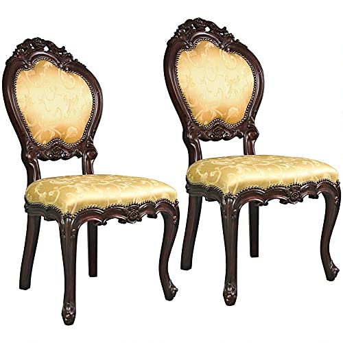 Design Toscano Lady Ambrose Shield Back Accent Chairs, Set of 2, Walnut Finish - Elegant Living Room Seating for Home Decor & Office Reception Areas