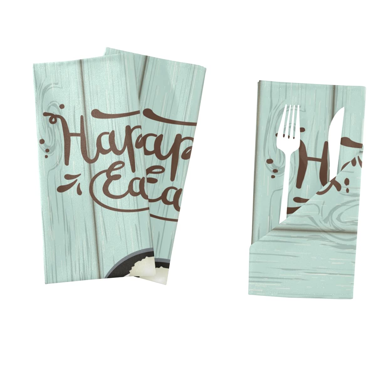 6 Pack Washable Cotton Cloth Napkins - Funny Easter Bunny Rabbit Eggs Design - 20x20 Inch Reusable Dinner Napkins for Weddings, Parties, Holidays - Perfect for Easter Decorations & Spring Table Settings