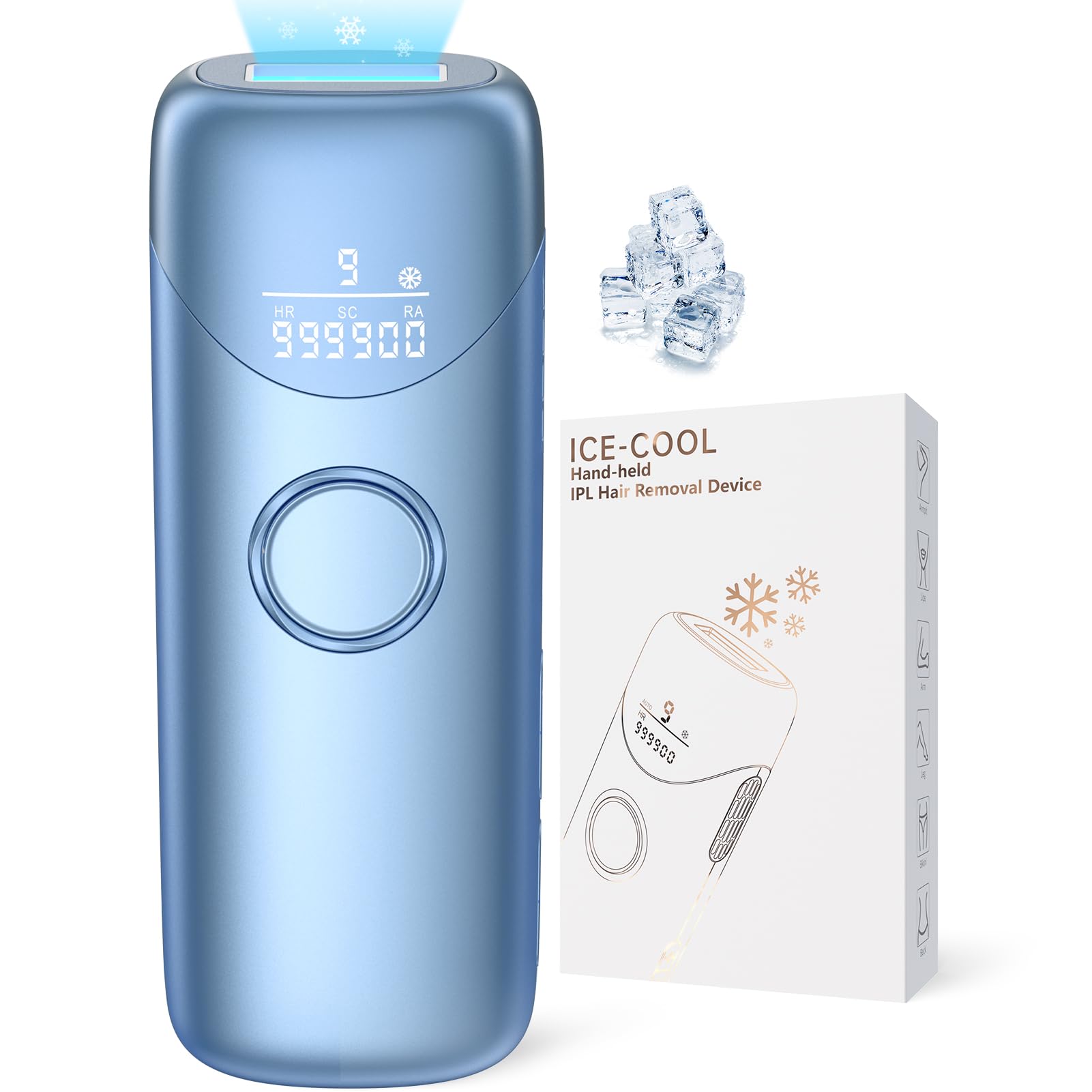 Ubroo IPL Laser Hair Removal Device for Women & Men - 3-in-1 Painless Hair Remover with 5℃ Ice Cooling Technology, Permanent Epilator for Face & Body (Blue) | At-Home Hair Removal Solution for Smooth Skin