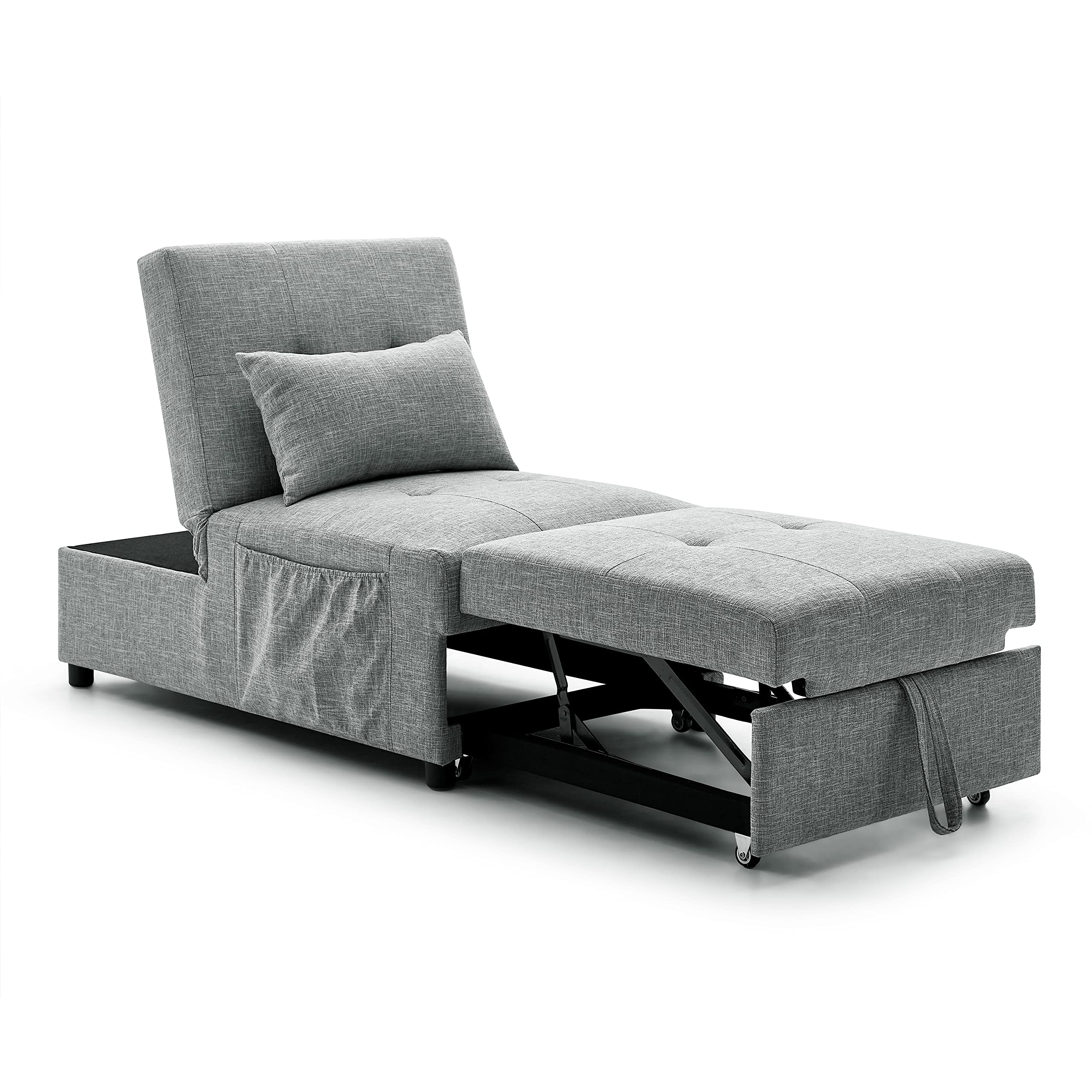 4-in-1 Convertible Sofa Bed with Ottoman - Adjustable Folding Sleeper for Small Spaces, Multi-Functional as Guest Bed, Chair, Chaise Lounge & Ottoman (Grey) - Perfect for Studio Apartments, Dorm Rooms & Home Offices