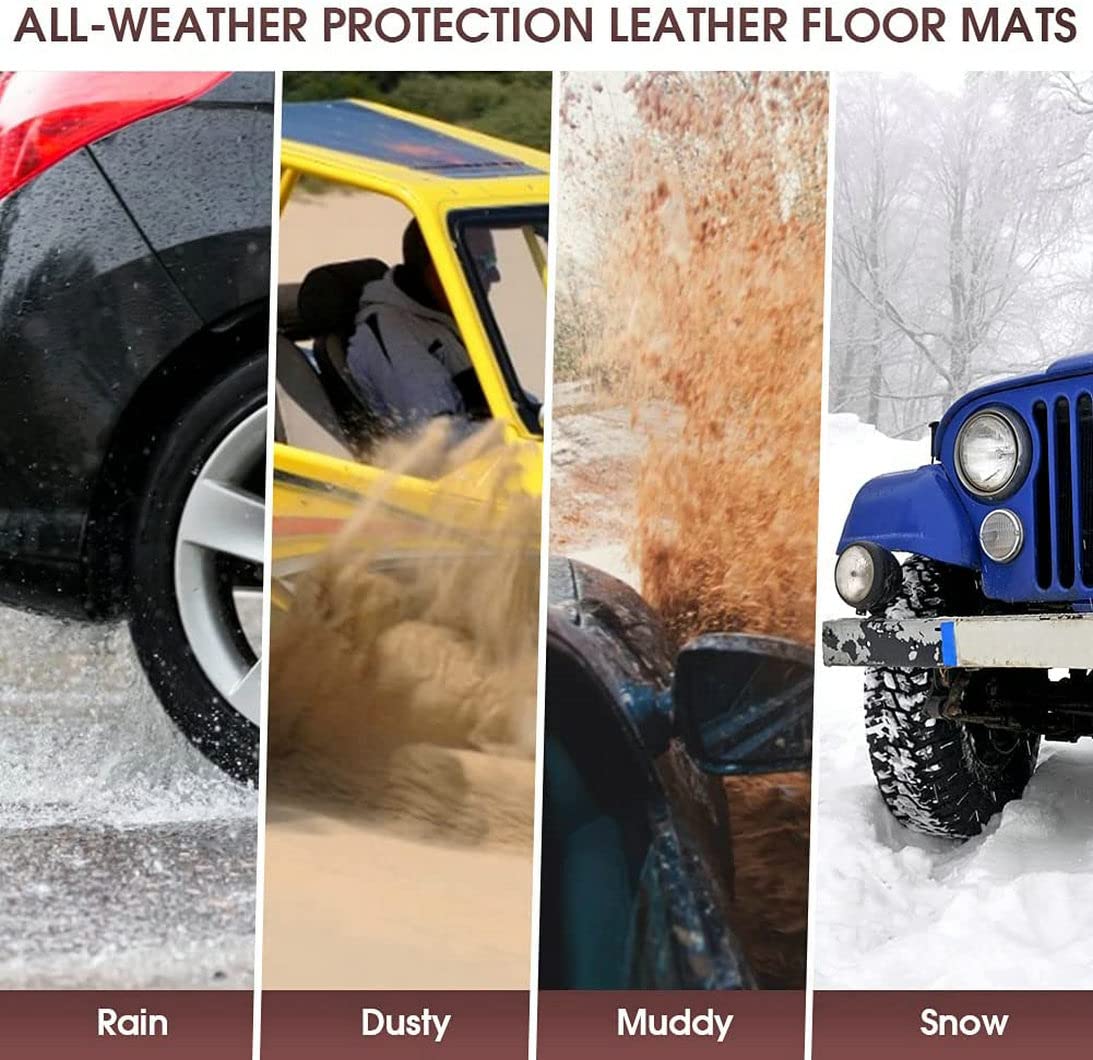 Custom Leather Car Floor Mats for Sedan, SUV & Sports Cars - Premium Beige & Brown All-Weather Protection | Perfect for Daily Commute, Road Trips & Off-Road Adventures