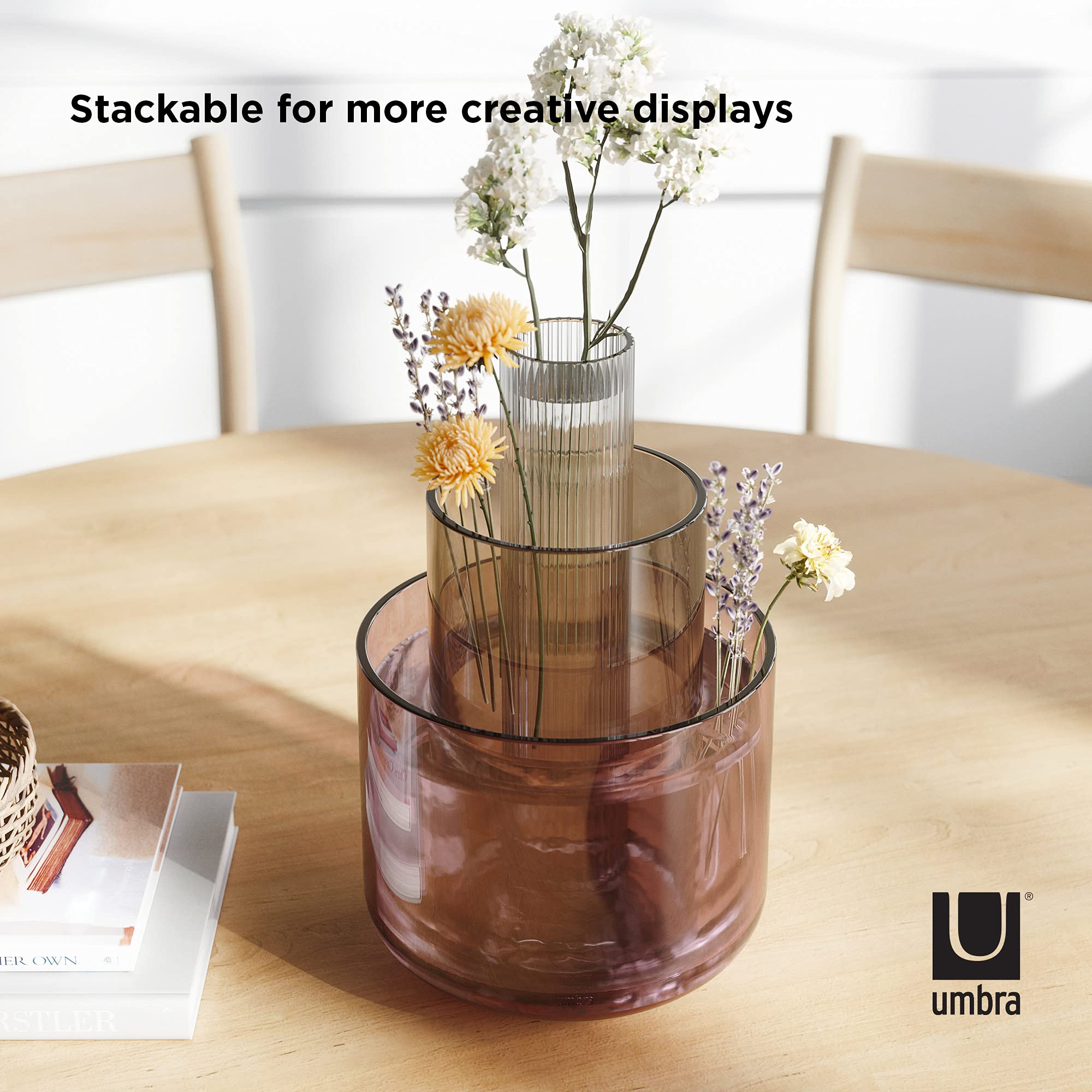 Umbra Layla Vases Set of 3 - Modern Decorative Glass Vases for Home Decor, Wedding Centerpieces & Floral Arrangements