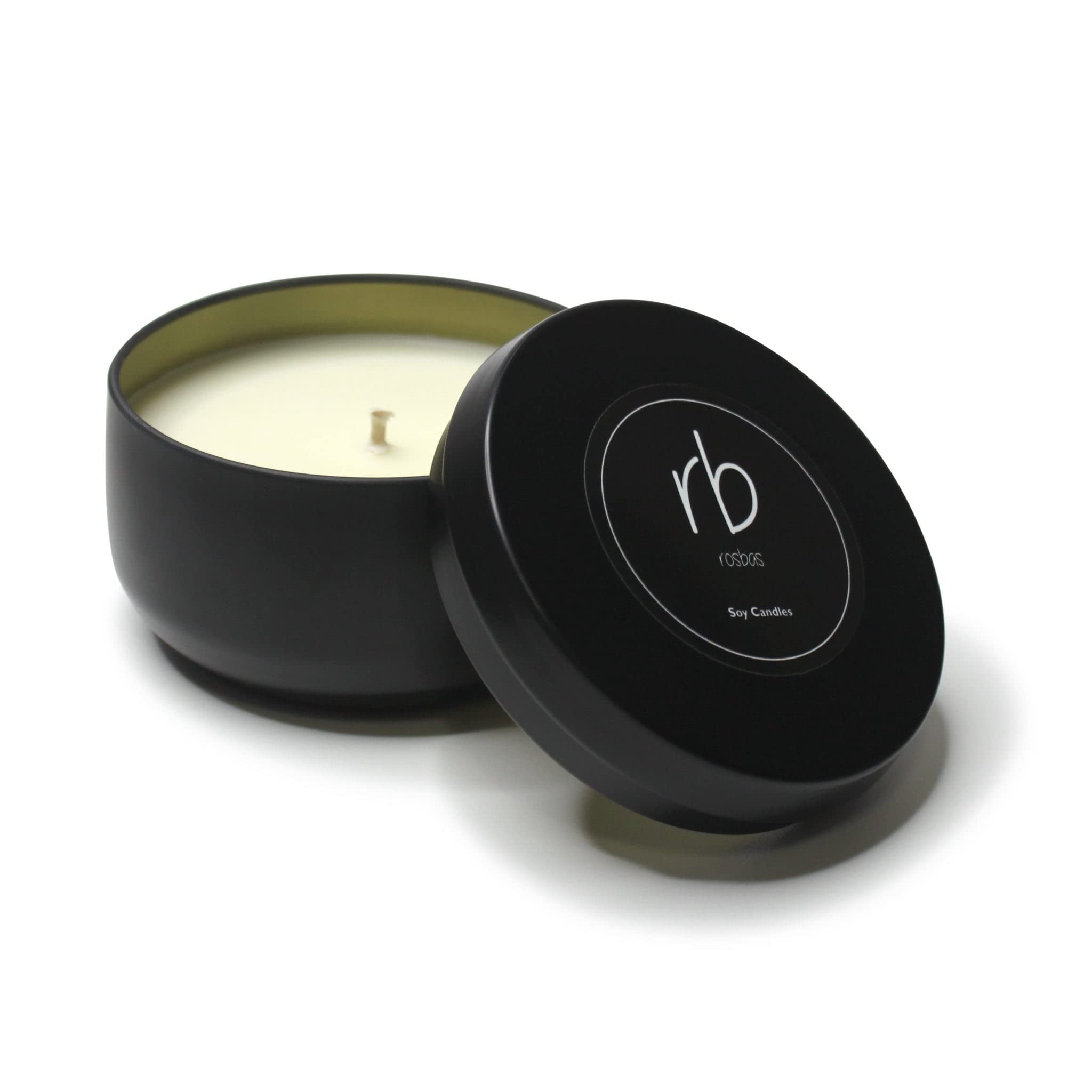 Rosbas Unscented Natural Soy Wax Candle - 6 oz in Black Metallic Tin with Cotton Wick | Long Burning, Non-Toxic, Handmade in USA | Perfect for Home Decor, Relaxation & Gift Giving