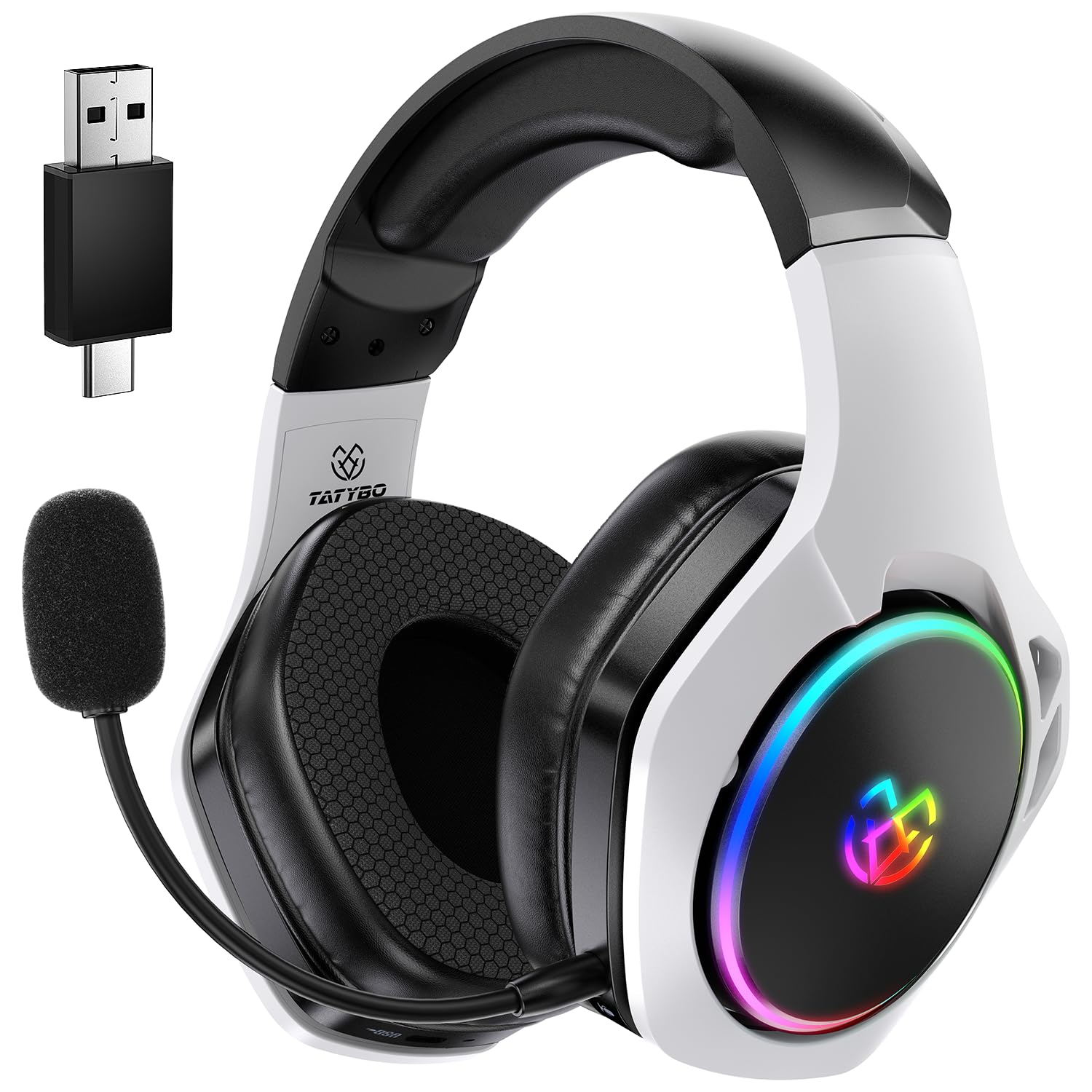 2.4GHz Wireless Gaming Headset with 40+ Hour Battery, Bluetooth 5.3 Headphones with 360° Adjustable ENC Mic - Compatible with PS5, PS4, PC, Nintendo Switch & Mobile Phones | Perfect for Competitive Gaming, Streaming & Online Meetings