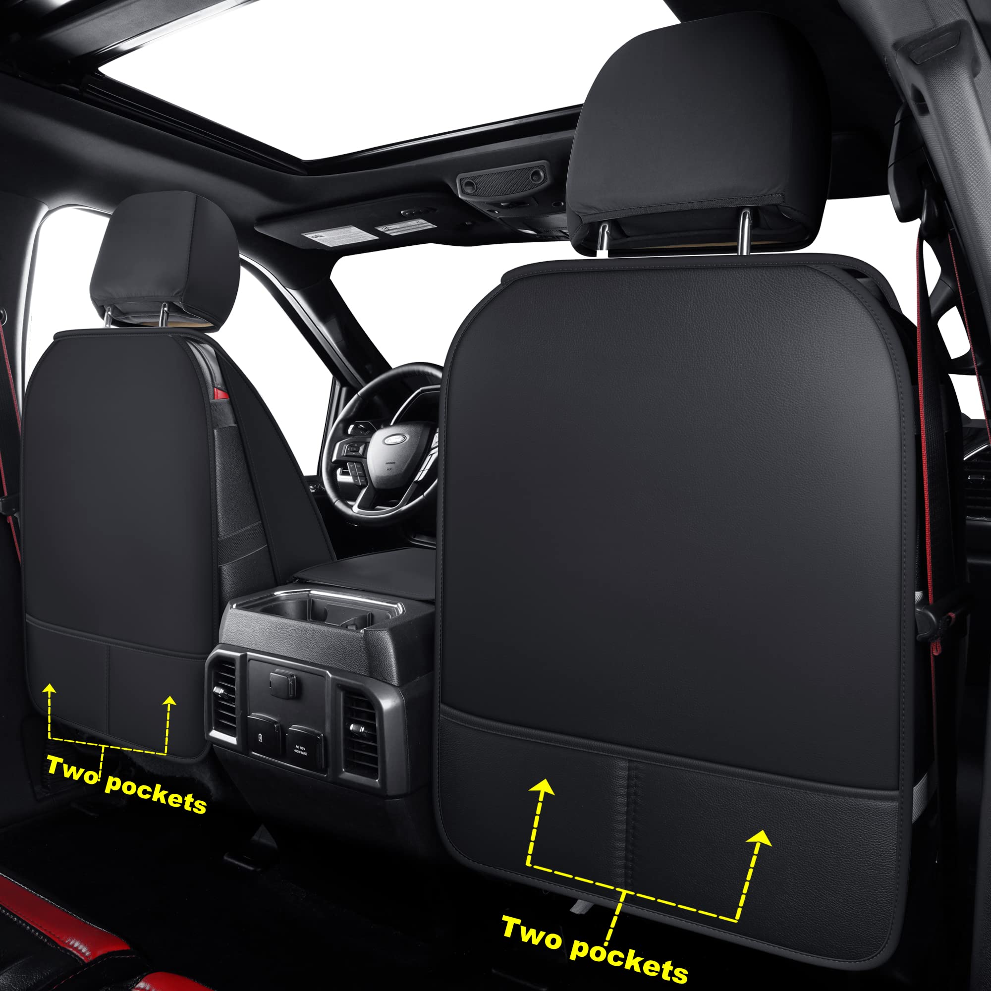 LUCKYMAN CLUB Premium Waterproof Faux Leather Seat Covers for Ford F150 (2015-2024) & F250/F350/F450 (2017-2024) - Full Set Black-Blue Design - Durable Protection for Trucks, Off-Roading & Daily Commute