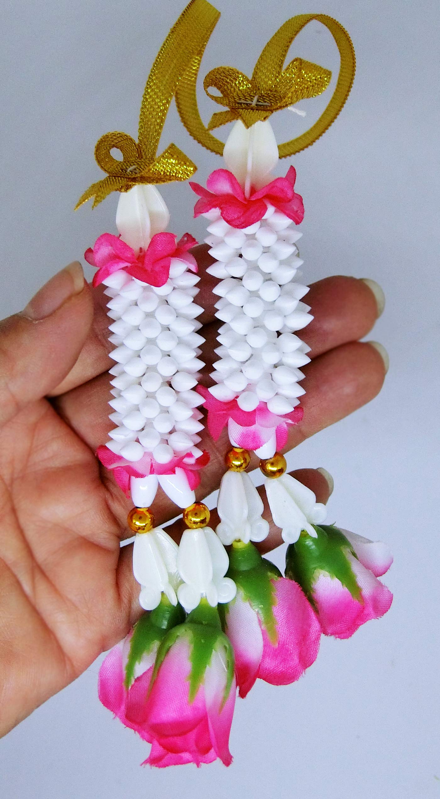 Handmade Thai Rose Jasmine Garland Fabric Flowers - Pink Plastic Floral Souvenir for Weddings, Home Decor & Cultural Celebrations