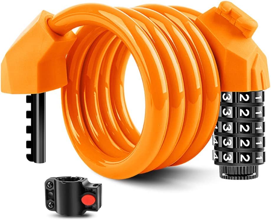 UPPVTE Coiled Resettable Combination Bike Cable Lock with Mounting Bracket - Secure Anti-Theft Lock for Mountain Bikes, Motorcycles & Scooters - Perfect for Commuting, Parking & Outdoor Adventures