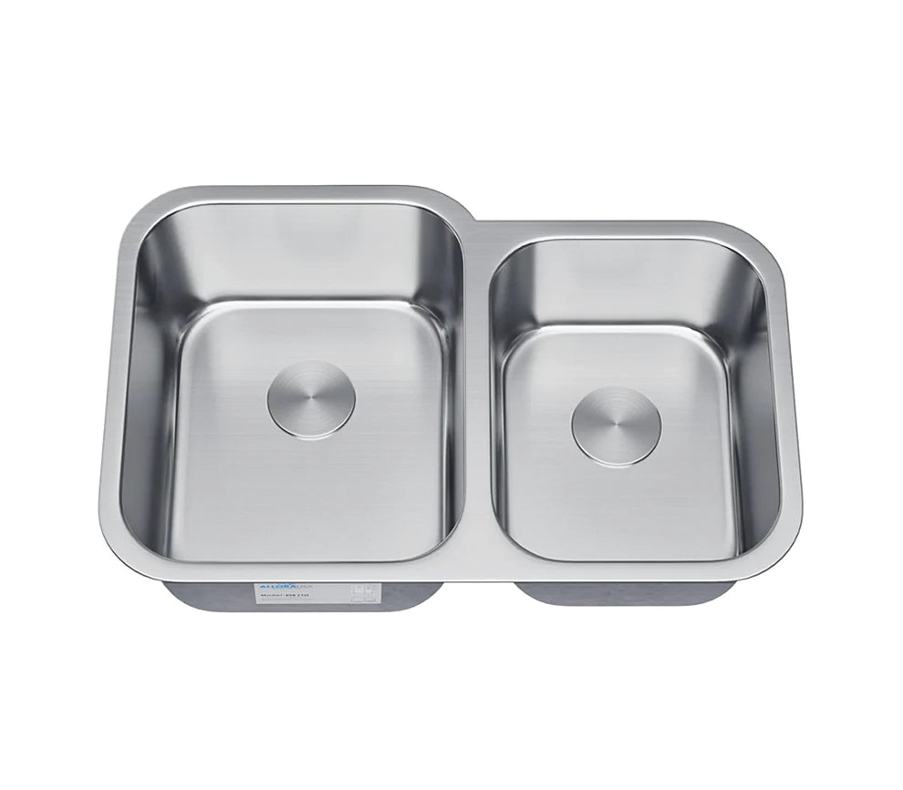 Allora USA KSN 2132 32x21x9/8 Undermount 60/40 Double Bowl Stainless Steel Kitchen Sink - Perfect for Modern Kitchens & Food Prep Areas