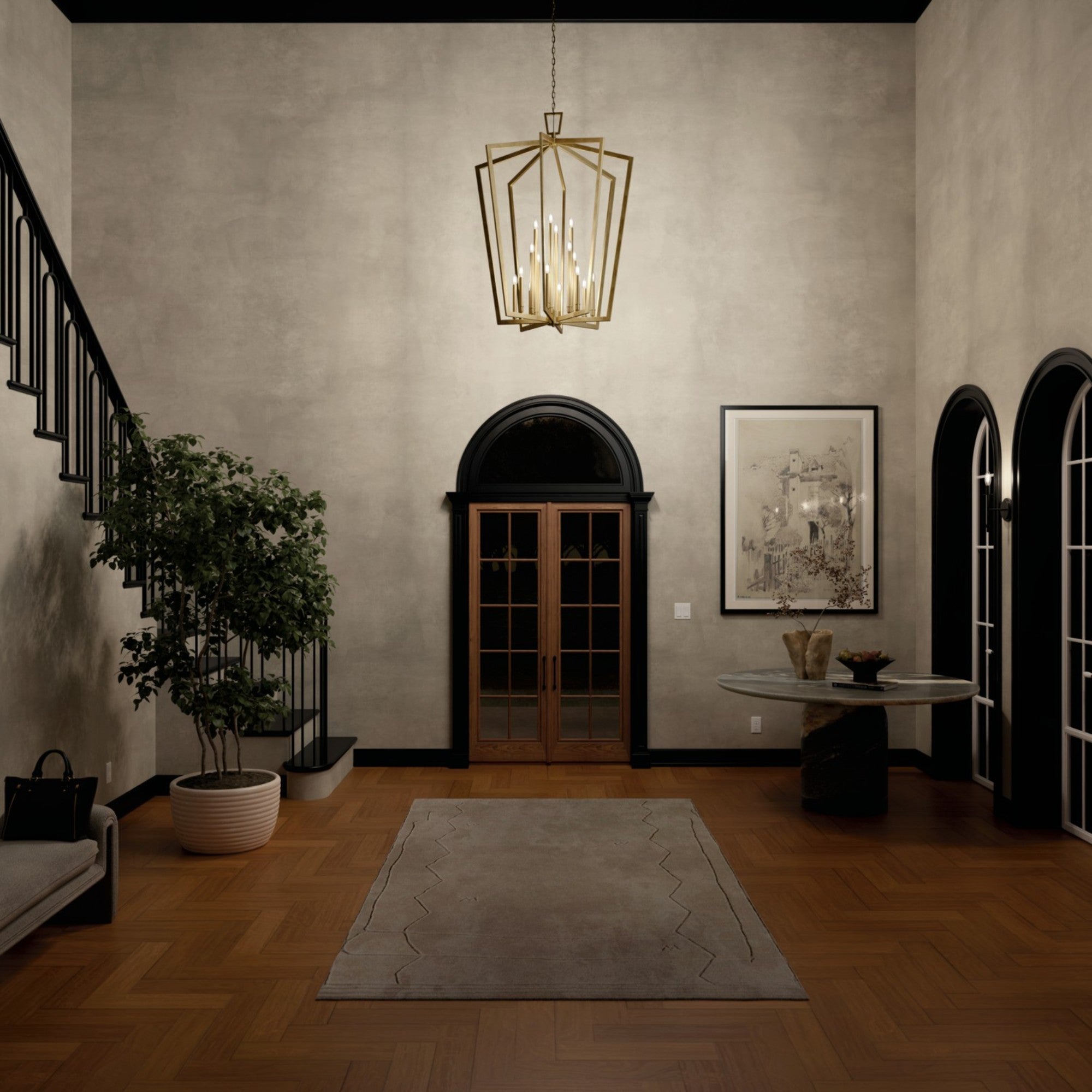 Abbotswell 37-Inch 16-Light Chandelier with Natural Brass Finish - Elegant Dining Room Lighting for Home Decor & Farmhouse Style Interiors