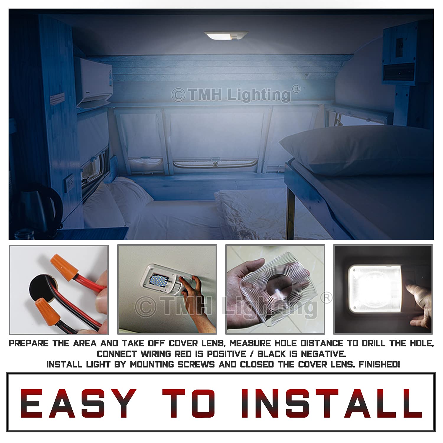 10 Pack 8.4 Inch Cool White 6000-6500K LED Dome Ceiling Light - Dimmable RV Boat Trailer Camper Van Cabin Bus Caravan Light with On/Off Switch - 24 SMD 2835 LEDs 12V DC Energy Saving - Perfect for Interior Lighting in Vehicles and Small Spaces