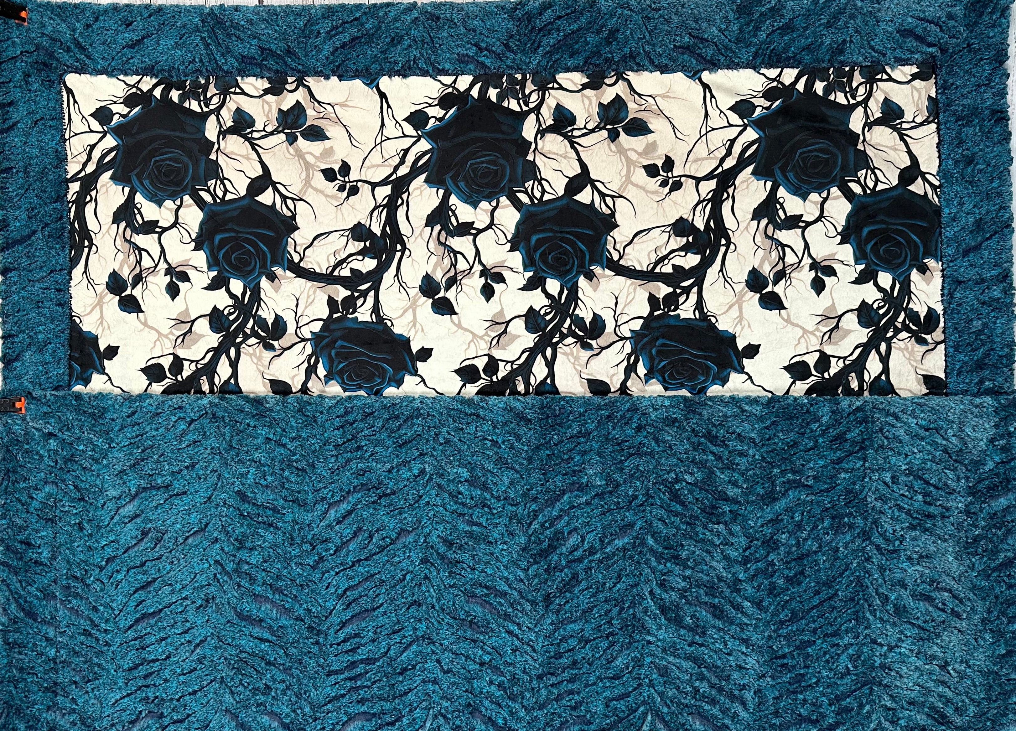 Gothic Blue Roses on Heather Zebra Print Large 54x79 Minky Blanket - Soft Plush Throw for Bedroom, Couch & Cozy Home Decor