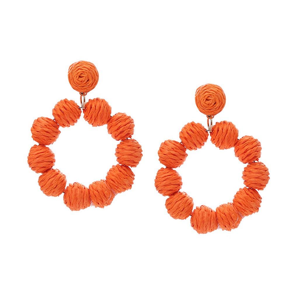 Boho Women's Rattan Statement Hoop Earrings - Braided Straw Raffia Dangle Drop Earrings for Summer Beach Vacation & Festival Accessories | Perfect for Beach Parties, Music Festivals, and Boho-Chic Outfits