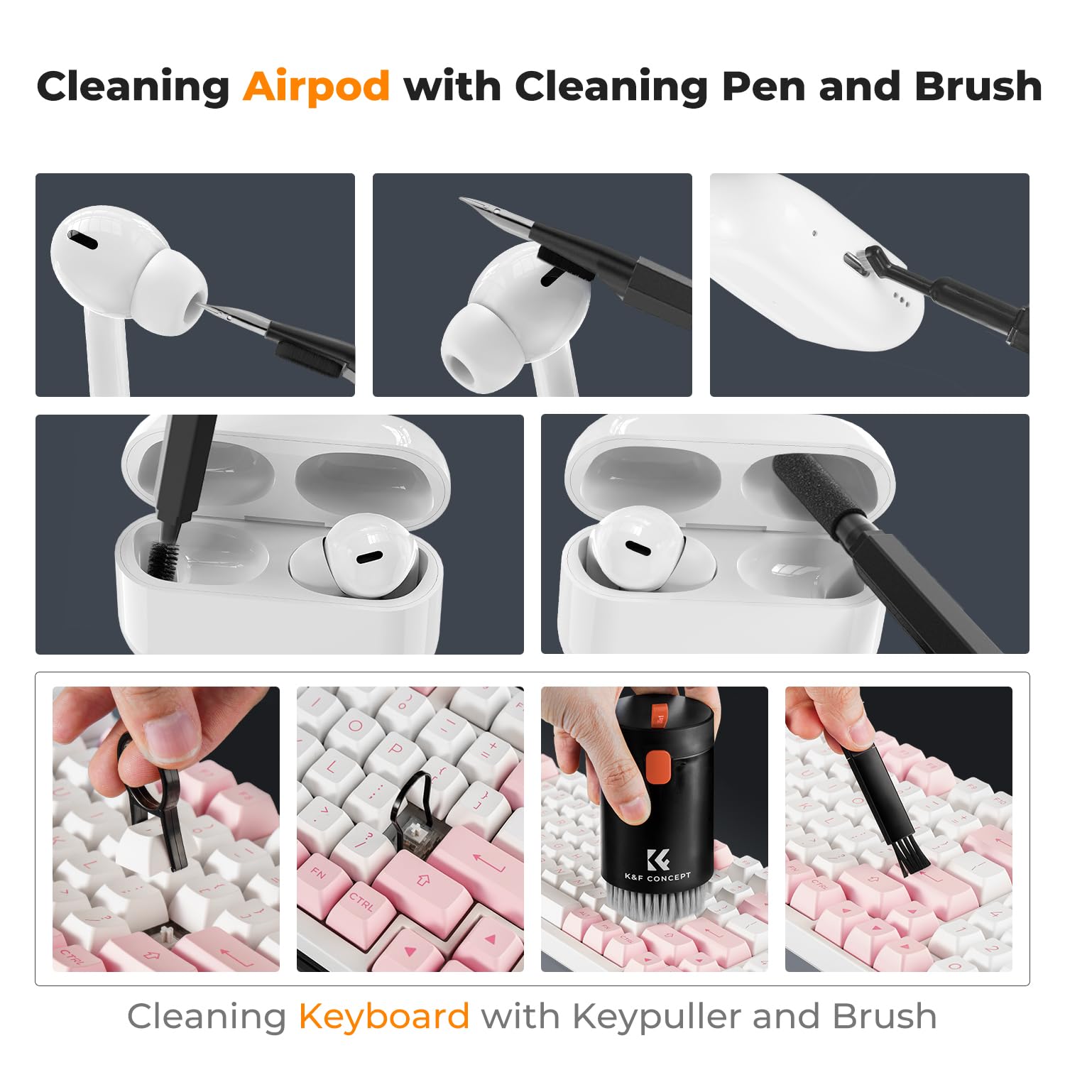 K&F Concept 20-in-1 Keyboard Cleaning Kit - Professional Laptop & Electronic Device Cleaner for iPhone, AirPods, MacBook, iPad, Camera, PC Monitor, Earbuds, TV & Tablet Screens - Perfect for Home, Office & Travel Use