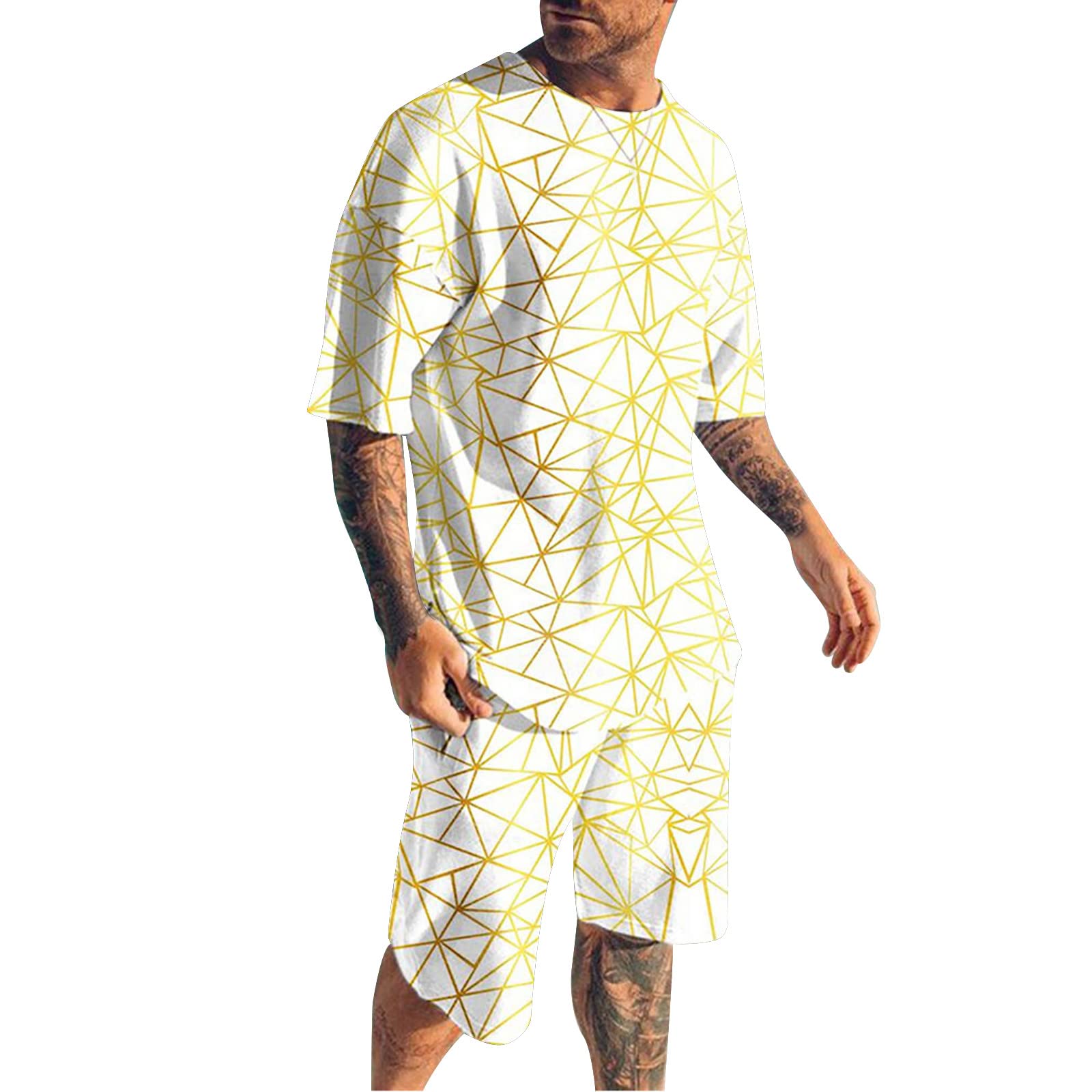 Men's 2-Piece Plaid Short Sleeve T-Shirt & Shorts Athletic Set - Big & Tall Gym Workout Clothes for Running, Exercise & Fitness - Perfect for Sports, Casual Wear & Outdoor Activities