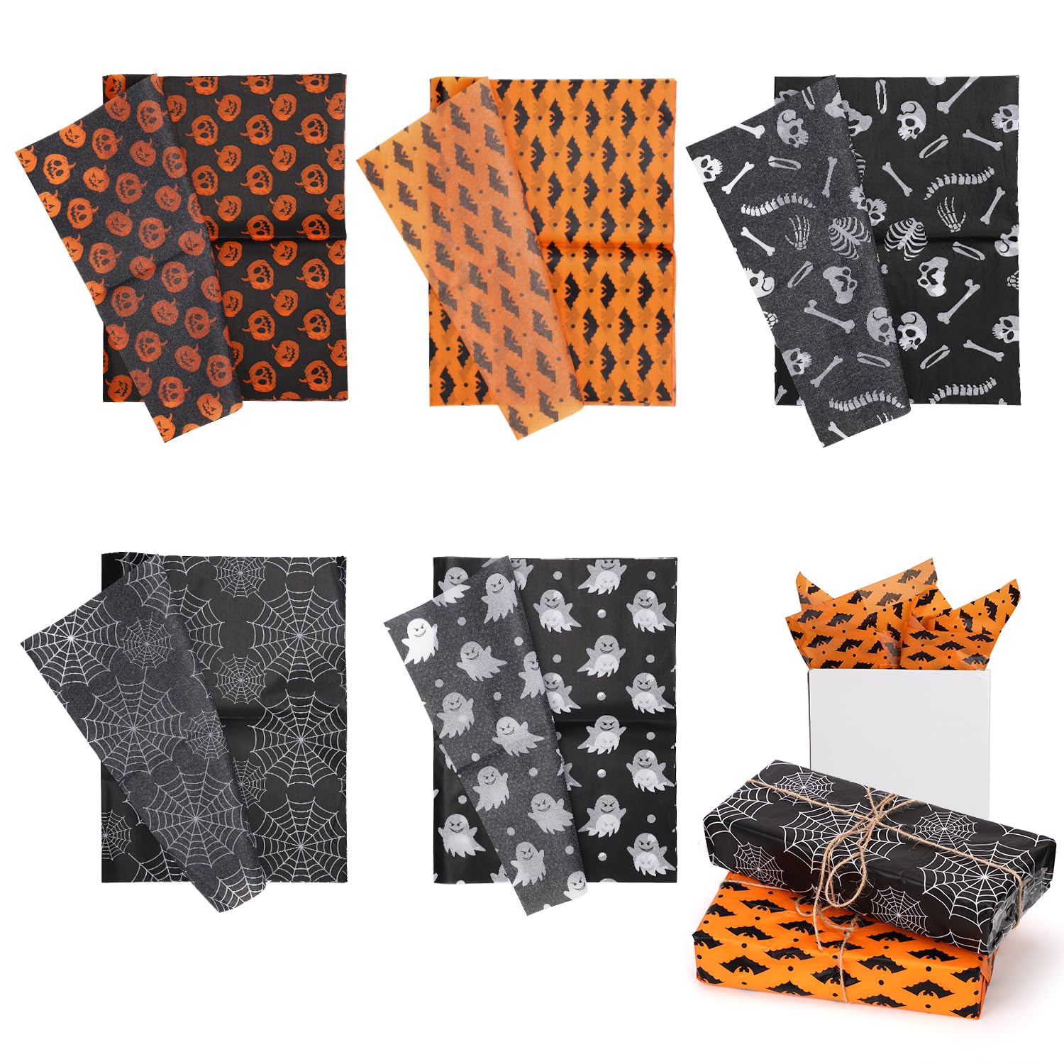 30 Sheets Halloween Gift Wrapping Tissue Paper - 5 Unique Designs for Party Decorations, Gifts & Crafts | Perfect for Halloween Party Favors, Gift Bags & DIY Decor