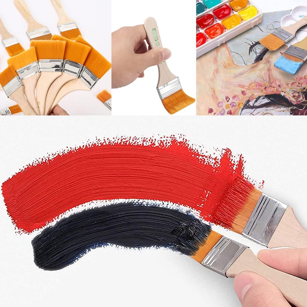 Keep Smiling Professional 60mm Acrylic Flat Brush Set with Wooden Handle - Artist Paint Brushes for Oil Painting, Watercolor & Acrylics - Perfect for Canvas, Portrait & Fine Art Painting