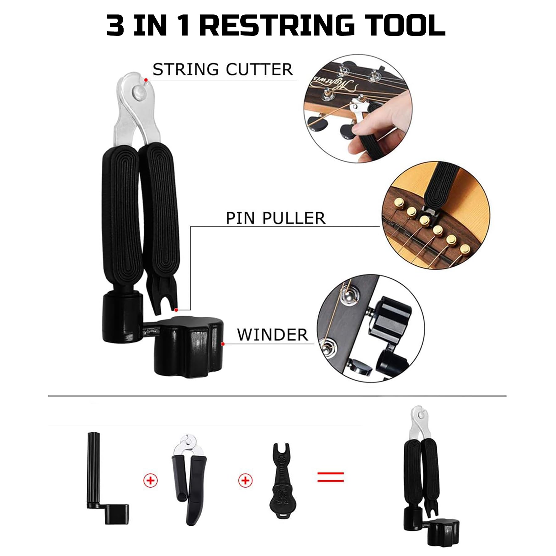 Premium 59-Piece Acoustic Guitar Accessories Kit - Includes Strings, Tuner, Capo, 3-in-1 Restring Tool, Picks, Bridge Pins & More - Perfect for Guitar Maintenance, Practice & Live Performances