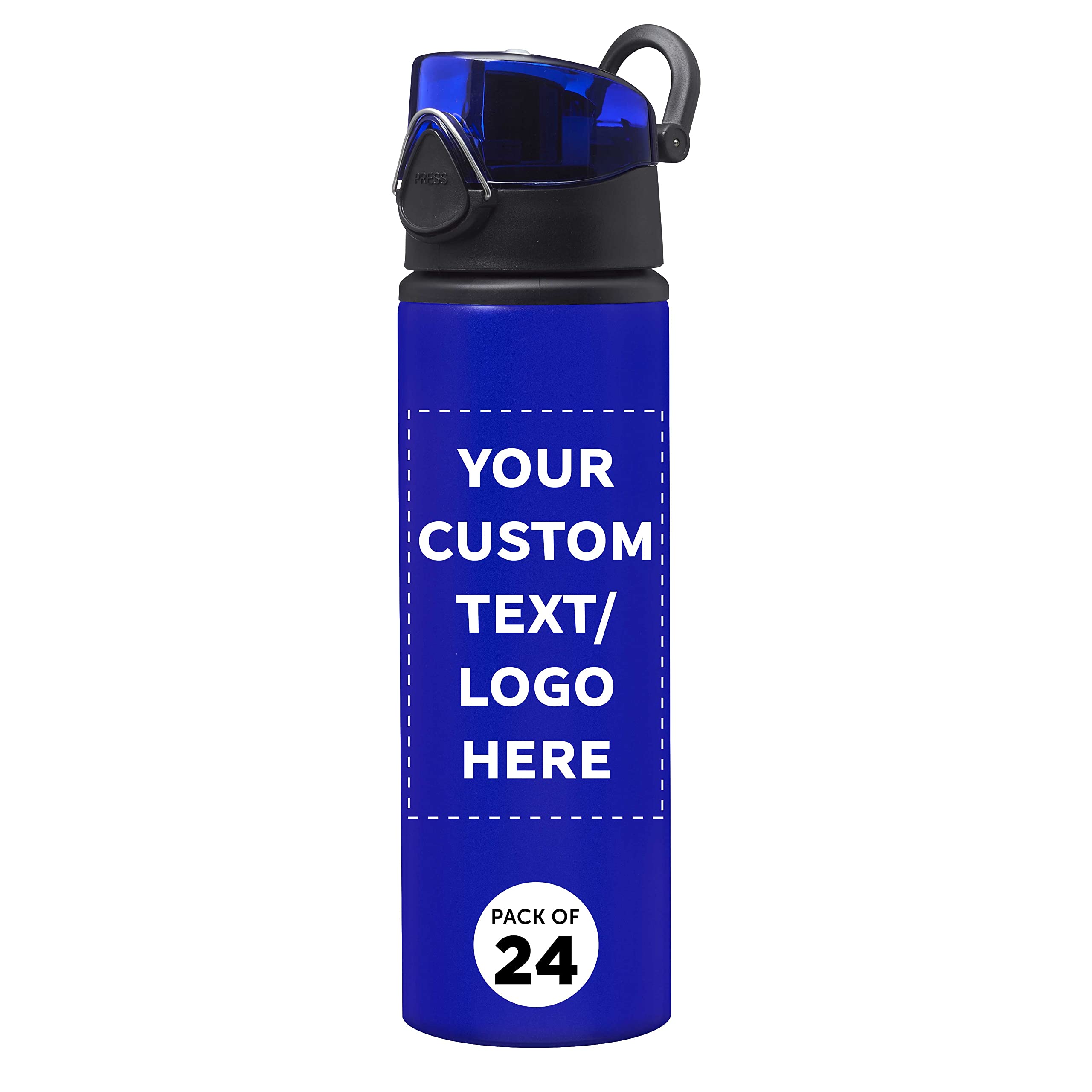 Custom 25 oz Aluminum Water Bottles with Carabiner - Bulk Pack of 24 Personalized Refillable Bottles for Gym, Hiking, Cycling & School - Eco-Friendly Reusable Drinkware for Sports, Outdoor Adventures & Daily Hydration - Blue