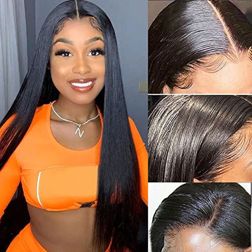 13x4 Lace Front Wigs Human Hair Straight 180% Density - Pre Plucked Hairline with Baby Hair Natural Black 22 Inch Wigs for Women | Daily Wear, Cosplay & Special Occasions