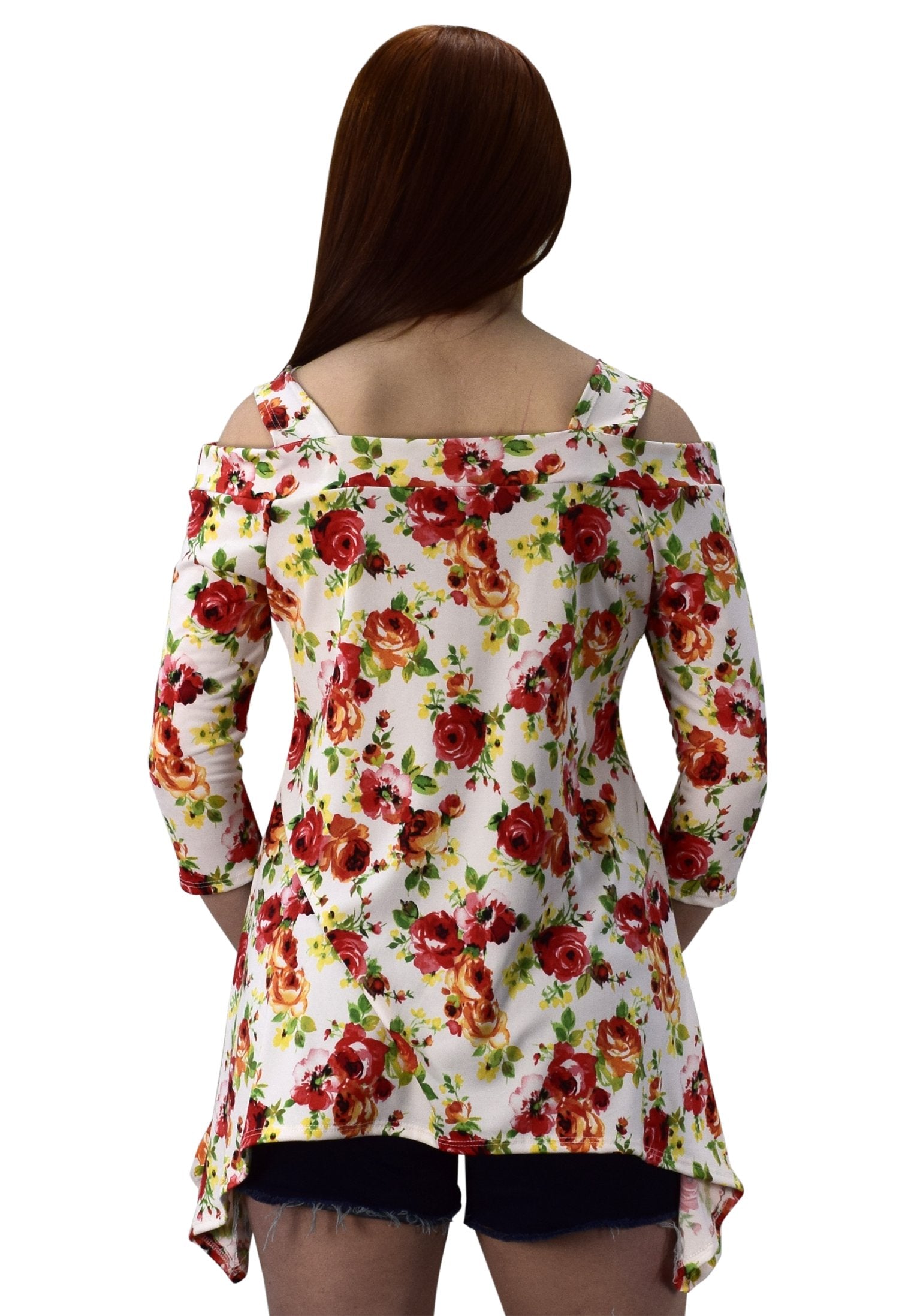 Women's Fashion Cut Out Shoulder 3/4 Sleeve Loose Fit Blouse Top - Casual Office Wear & Summer Outfits