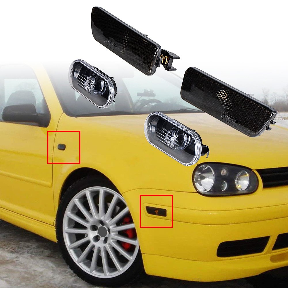 Smoked Lens Front Fender Lamps & Rear Bumper Side Marker Lights for Volkswagen VW Jetta MK4 Golf 1999-2003 - Upgrade Your Car's Style & Visibility for Night Driving