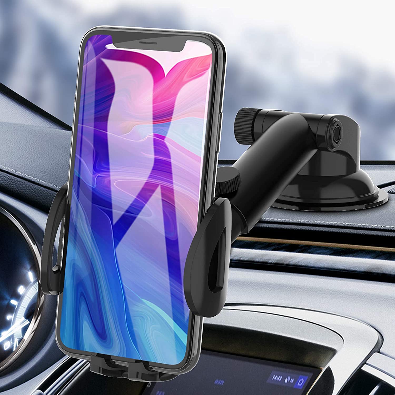 Premium Car Phone Mount Holder - Universal Dashboard & Windshield Cell Phone Stand for iPhone, Samsung & All Smartphones - Perfect for Hands-Free Driving & GPS Navigation