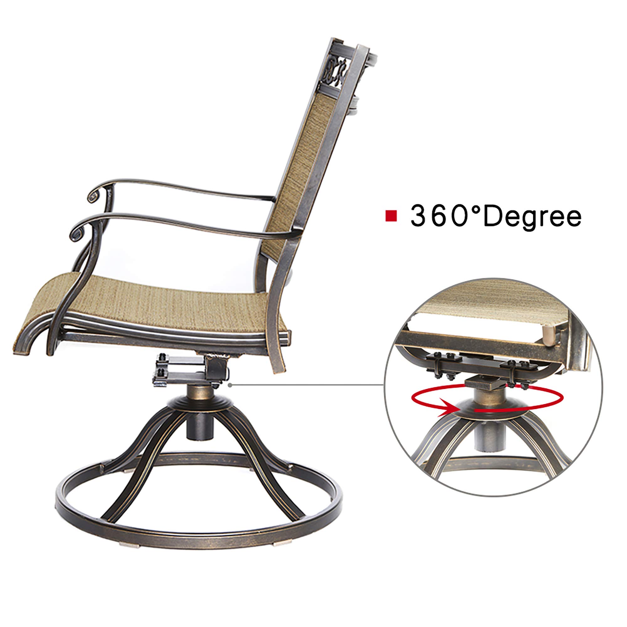 DALI 3-Piece Bistro Set with Swivel Rocker Chairs - Handmade Contemporary Round Table Outdoor Patio Furniture for Garden, Backyard, and Balcony Use