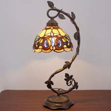WERFACTORY Tiffany Style Stained Glass Table Lamp - Victorian Metal Leaf Base (8x10x21 Inches) - Desk Reading Light for Bedroom, Home Office & Small Spaces - Perfect for Study, Living Room & Nightstand Decor - S021 Series
