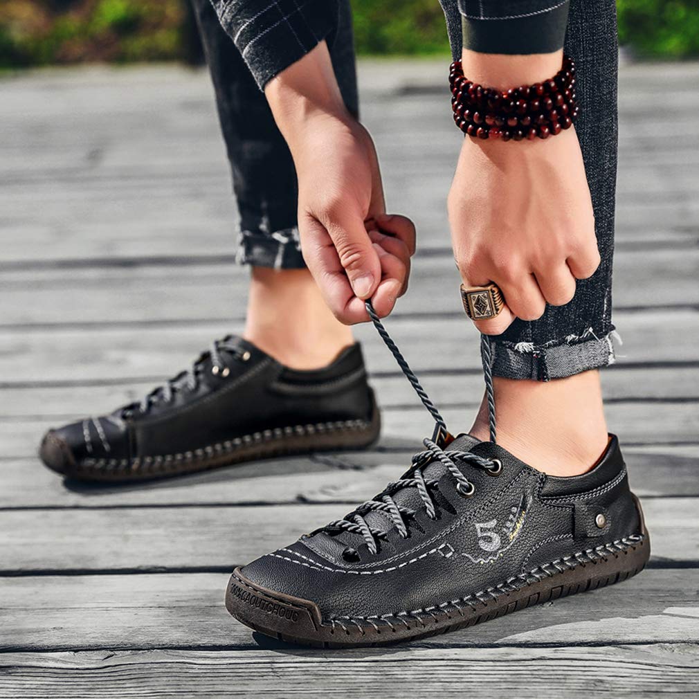 Men's Breathable Casual Sneakers - Lace-Up Leather Dress Flats for Walking & Driving | Comfortable Work Shoes for Office & Outdoor Activities