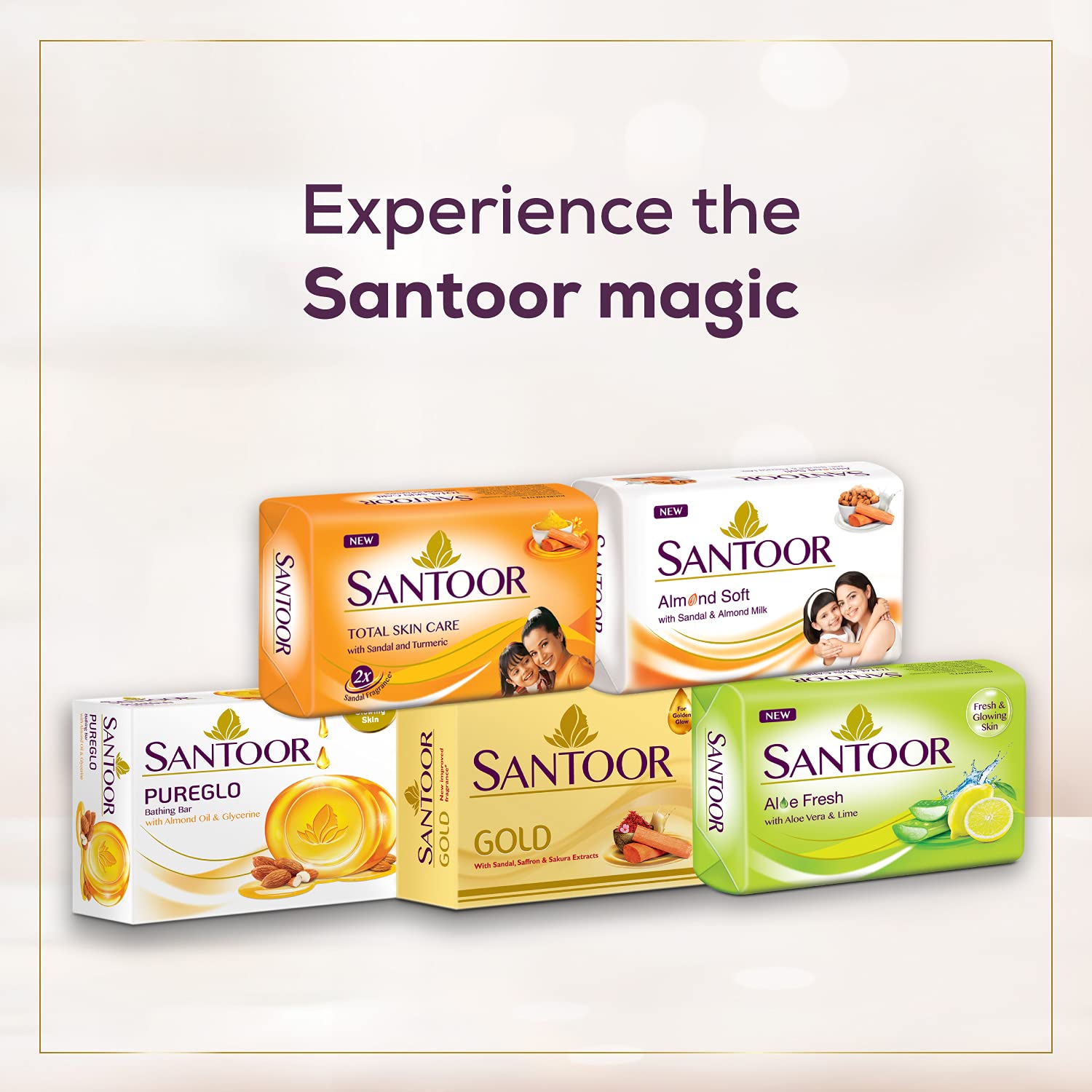 Santoor Sandal and Almond Milk Soap - Moisturizing & Exfoliating Bar (Pack of 2, 125g Each) | Buy 4 Get 1 Free | Perfect for Dry Skin & Daily Body Cleansing