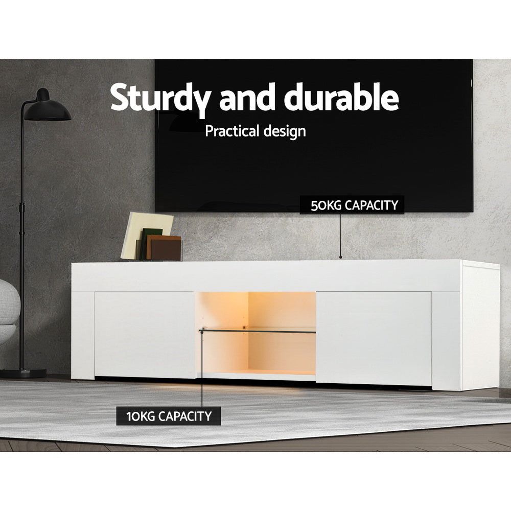 Artiss 130cm White Angus Entertainment TV Stand with LED Lighting - Perfect for Living Room, Bedroom & Home Theater Setup