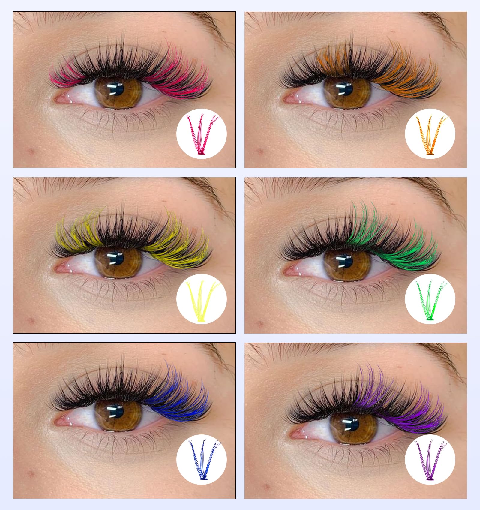 3D Colored Lash Clusters - 240Pcs C Curl Eyelash Extensions in 6 Vibrant Colors (14-16mm) for DIY Individual Lashes | Fluffy, Long-Lasting & Waterproof | Perfect for Parties, Halloween & Special Occasions