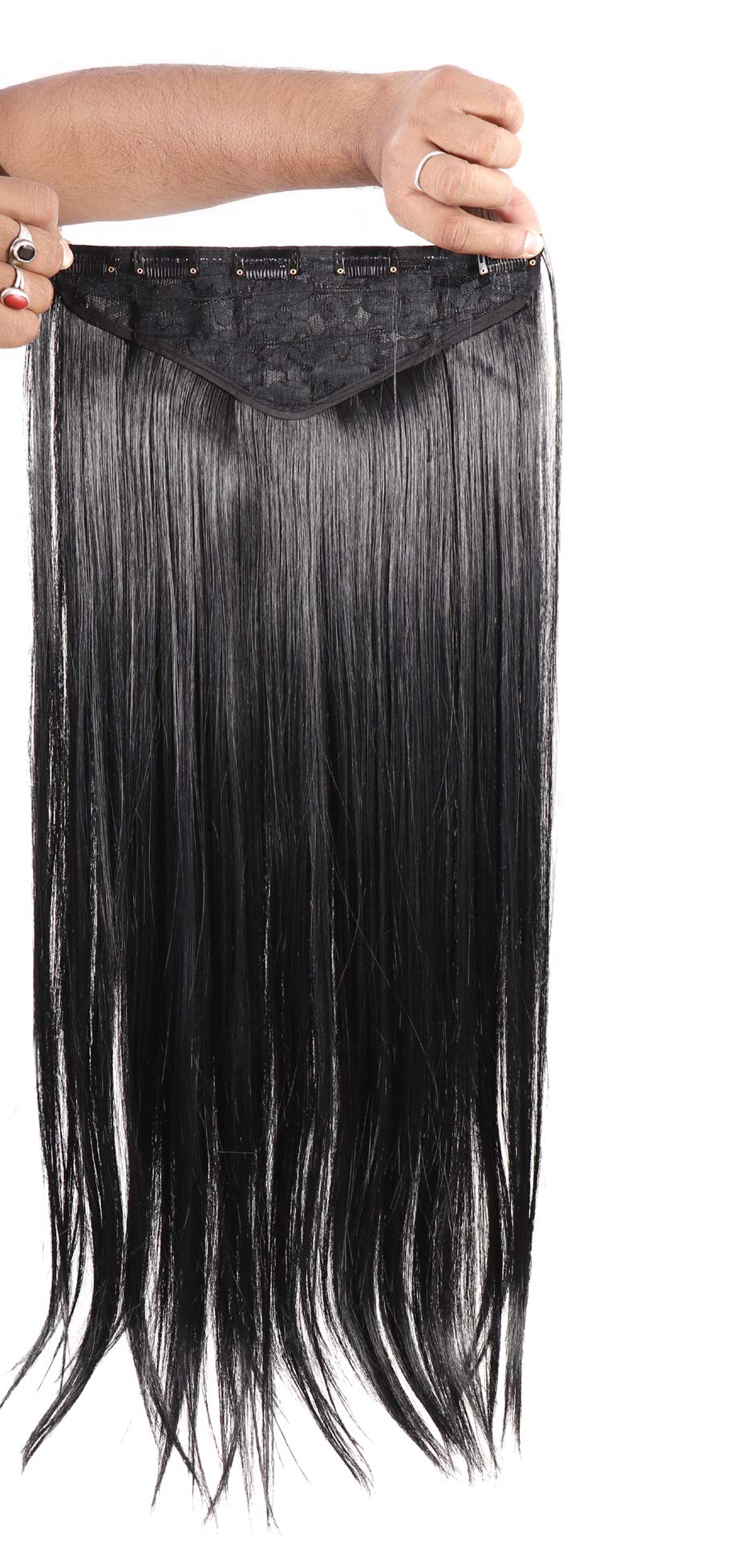 Navjai Short Hair Clip-In Extensions - 24-26 Inch Straight Black Synthetic Hair Wig for Women & Girls | 5-Clip Design for Easy Length & Volume | Perfect for Daily Wear, Parties & Cosplay