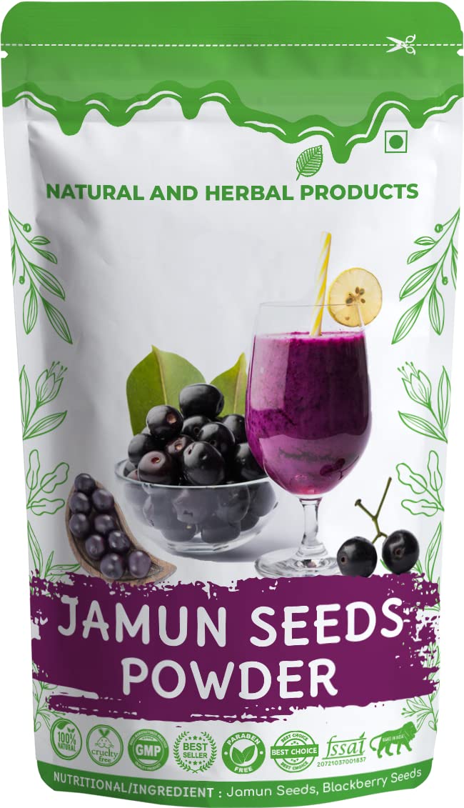 Organic Jamun Seed Powder for Diabetes - Helps Control Blood Sugar Levels | Supports Weight Loss | Benefits for Skin & Hair Care | Pure Herbal Supplement (100g) | Perfect for Drinks, Smoothies & Natural Beauty Treatments