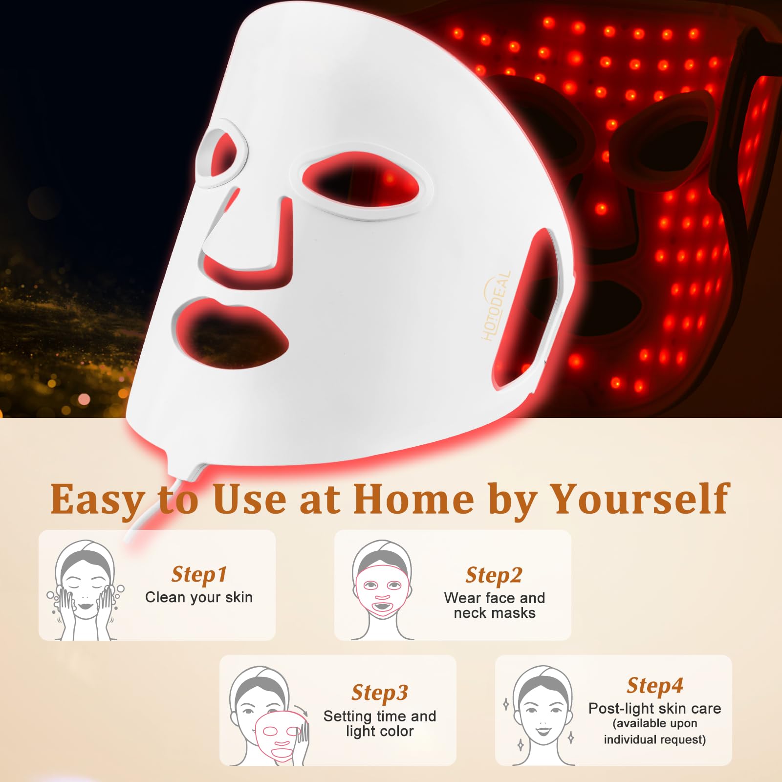 Hotodeal 7-Color LED Face Mask Light Therapy for Skin Rejuvenation & Anti-Aging - Silicone Foldable Facial Mask with Neck Coverage | Portable Red Light Therapy Device for Home Spa, Acne Treatment & Wrinkle Reduction