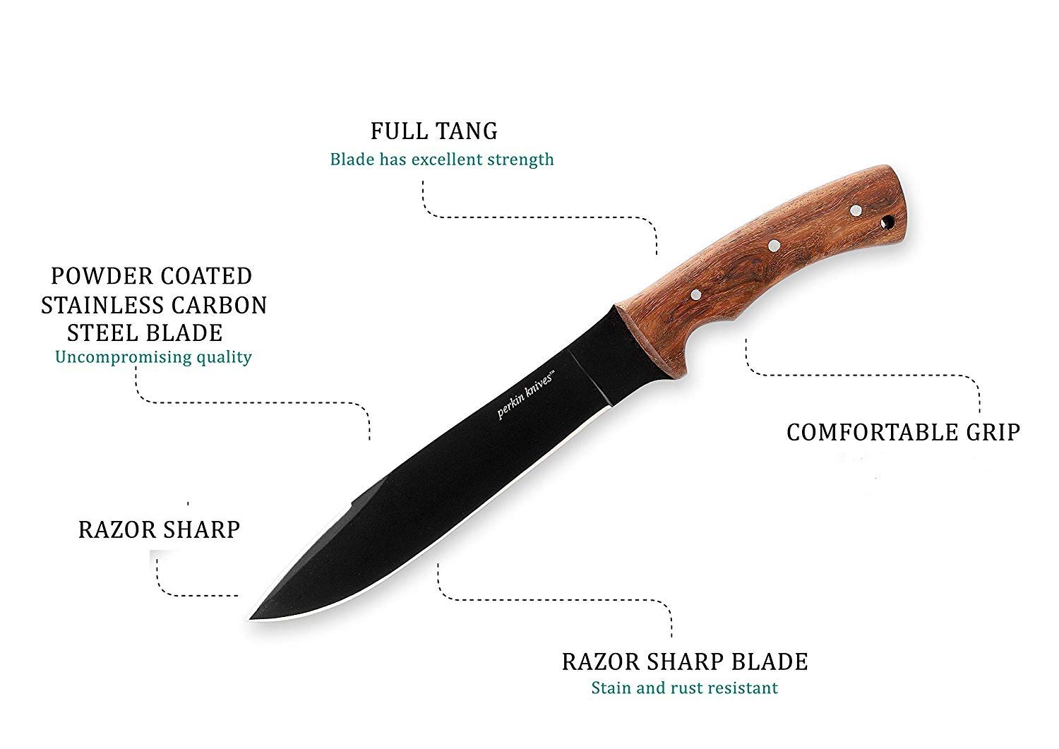 Perkin Fixed Blade Hunting Knife - 12.8 Inch Full Tang Survival Knife with Leather Sheath | High Carbon Steel Bushcraft & Camping Knife for Outdoor Adventures, Hunting, Survival | Perfect for Camping Trips, Bushcraft Projects & Wilderness Survival