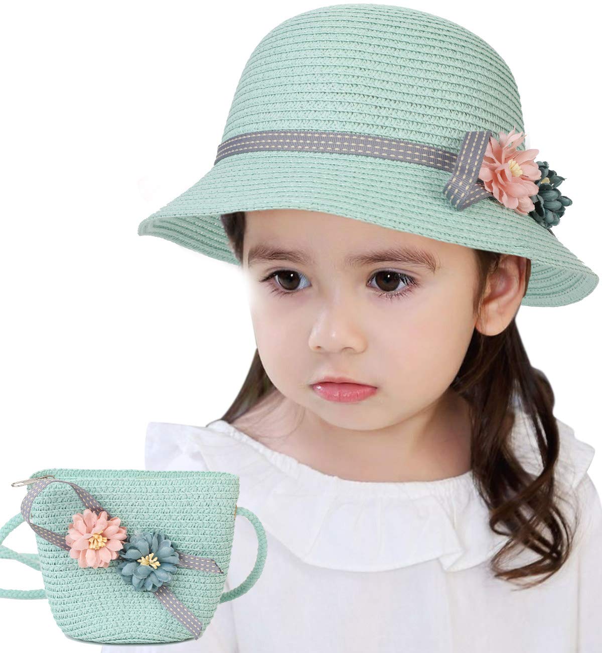 Sumolux Straw Sun Hats for Girls & Kids - Breathable Woven Beach Hat with Pocket for Summer Outdoor Activities, Park, Beach Vacation and Pool Party