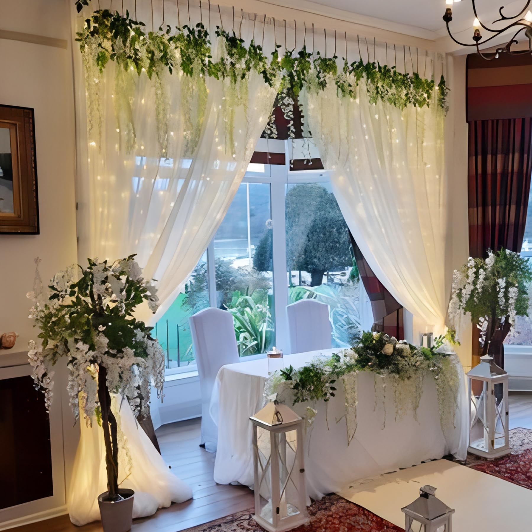 10×10ft White Tulle Backdrop Curtain with Fairy Lights - Sheer Wedding Party Decor, Photo Booth Background, Birthday Celebration Drapes for Home & Event Decorations