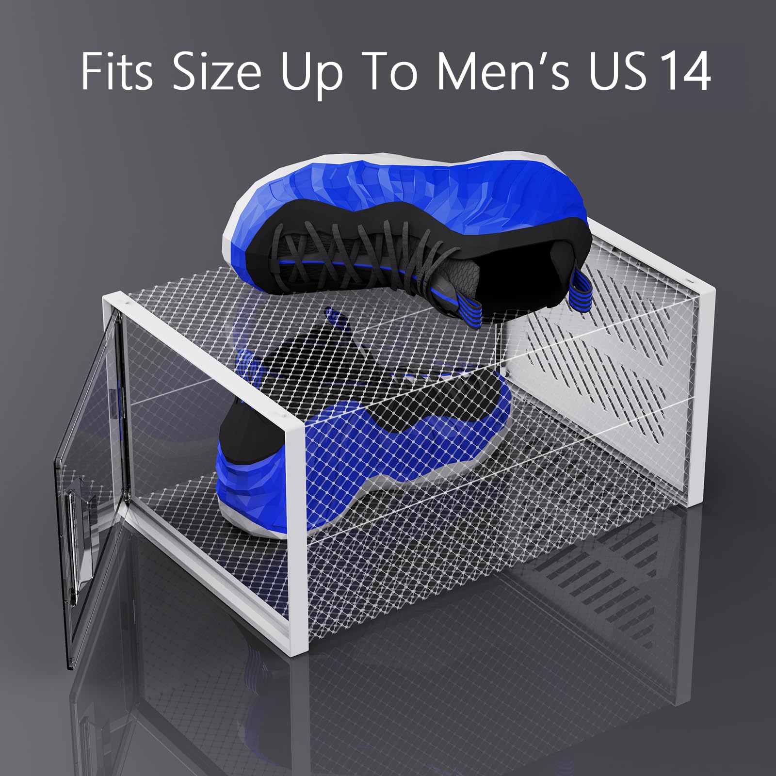 XX-Large Foldable Shoe Storage Boxes (8-Pack) - Clear Plastic Stackable Shoe Organizer for Closet | Sneaker Display Case for Sneakerheads | Boot & Shoe Rack Bin | Fits US Size 14 Men/Women | Perfect for Bedroom, Walk-in Closet & Shoe Collection Organization