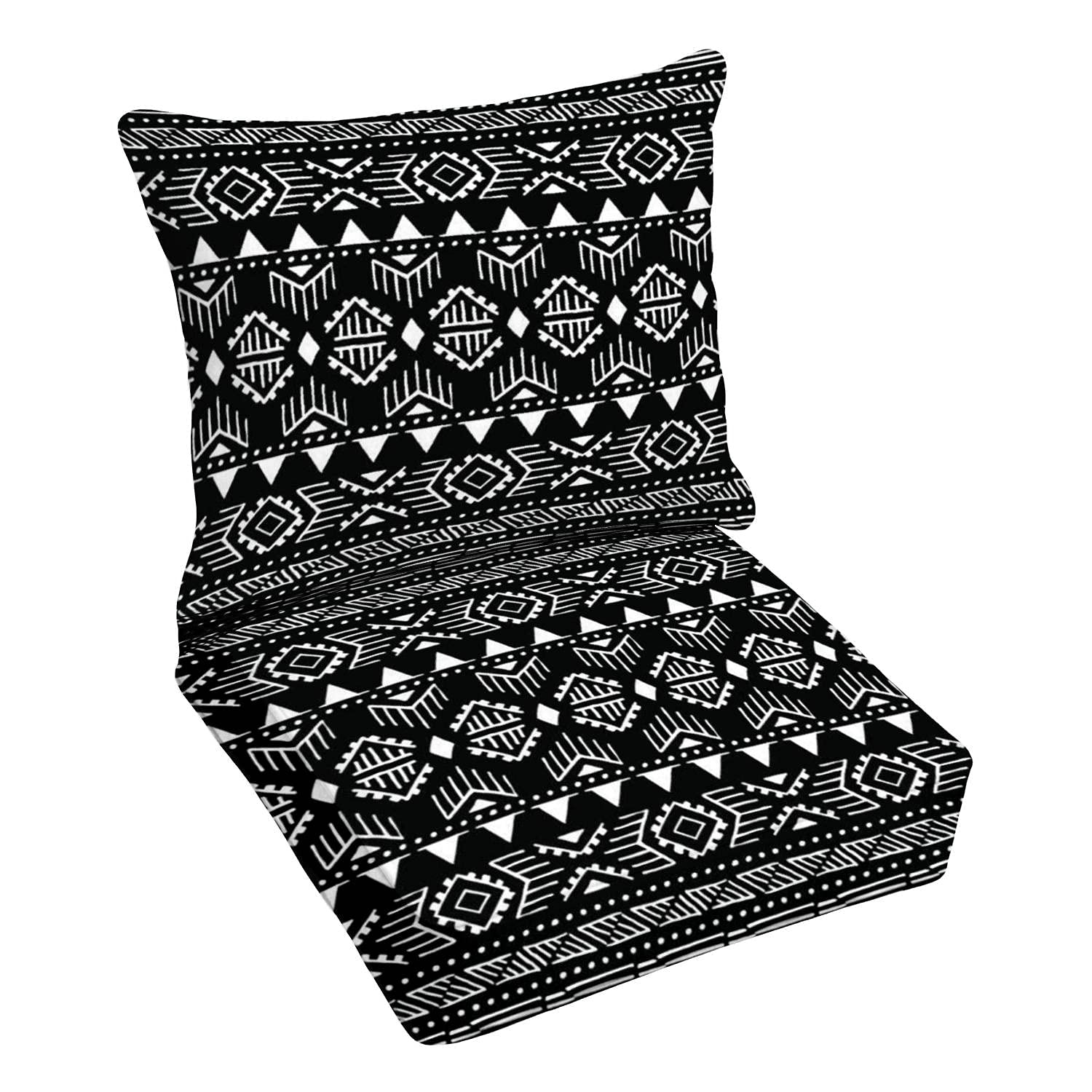 Premium Outdoor Deep Seating Cushion Set - Aztec & Tribal Motif Patio Furniture Replacement Cushions for Lounge Chairs - Waterproof, Durable & Comfortable - Perfect for Backyard, Poolside & Conversation Areas