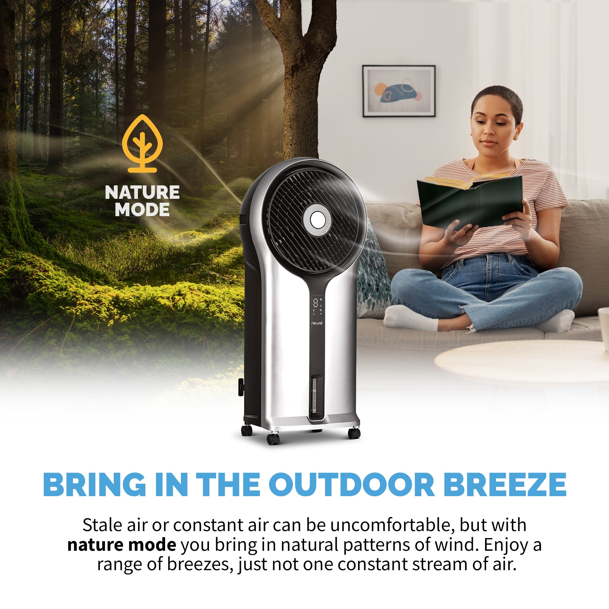 Newair® 470 CFM Evaporative Air Cooler - Portable Cooling Fan with Honeycomb Pad for Home, Office & Outdoor Use - Silver