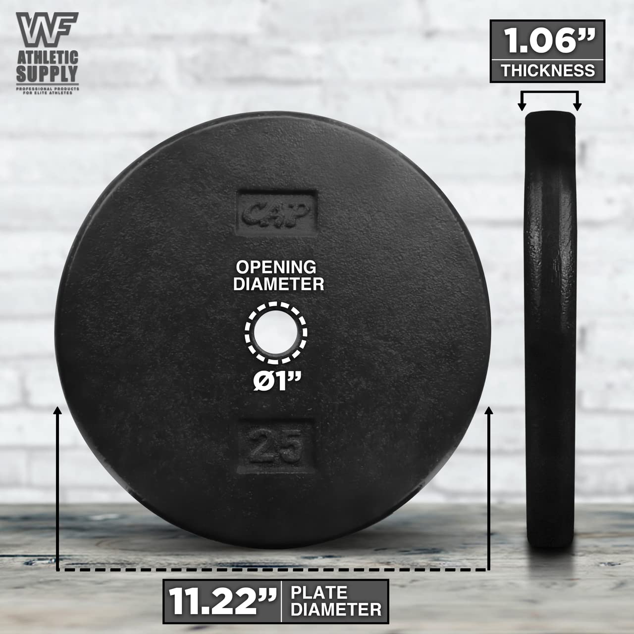 CAPHAUS Black Standard Solid Cast Iron Weight Plates 1-inch Center Hole - 1.25LB to 50LB Options for Home Gym, Strength Training & CrossFit Workouts