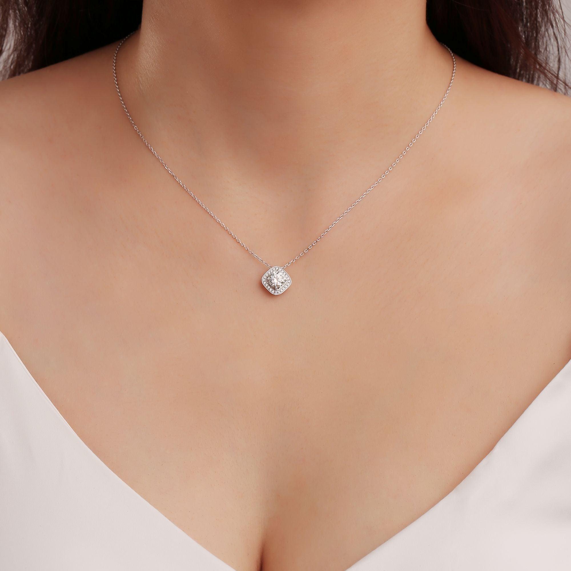 1 CT Square Moissanite Necklace for Women - Premium Luxury Jewelry Gift for Anniversary, Wedding & Special Occasions