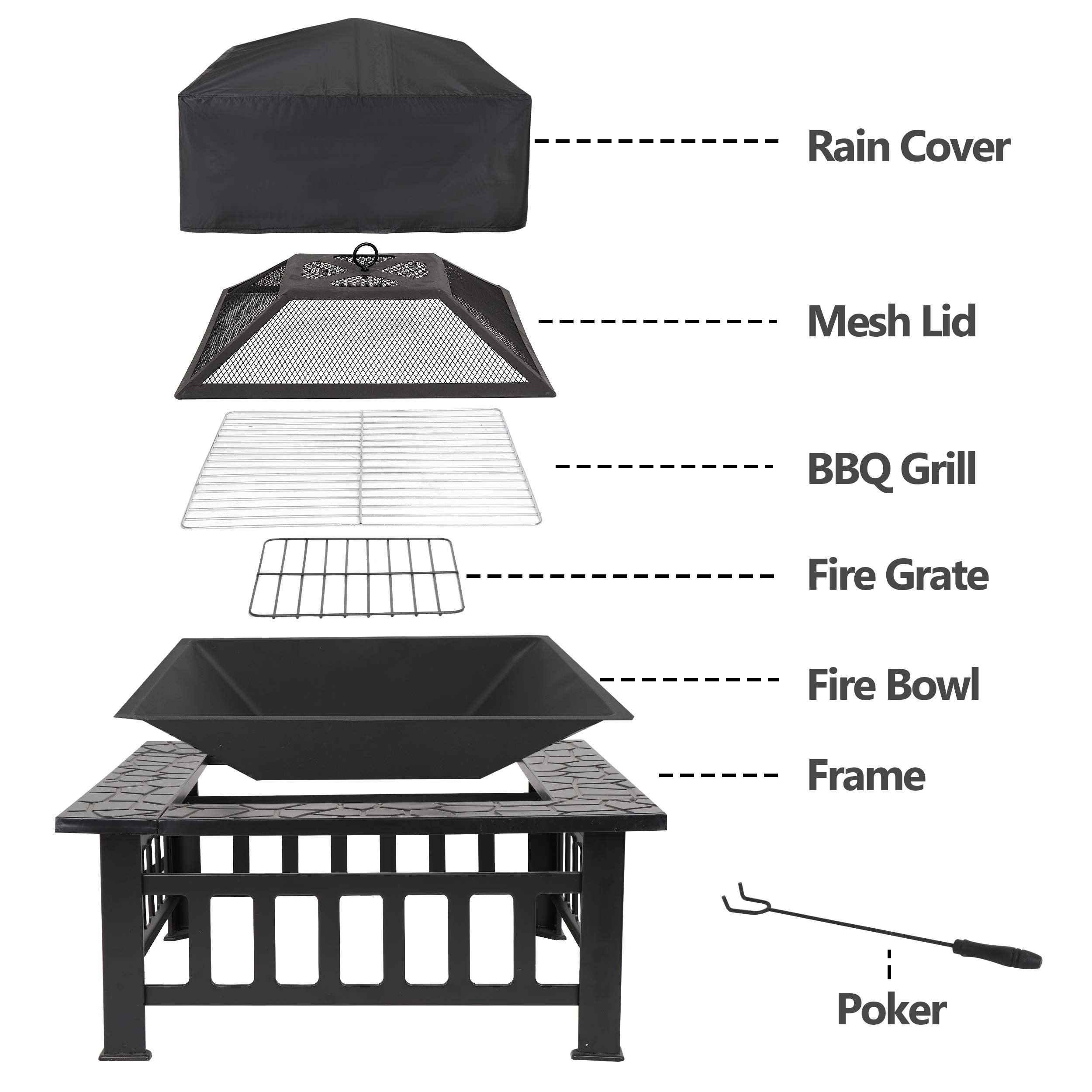 32 Inch Bronze Outdoor Fire Pit with Spark Screen & Waterproof Cover - Wood Burning Bonfire Bowl for Patio, BBQ, Camping, Picnic & Garden Use - Perfect for Backyard Gatherings and Cozy Evenings