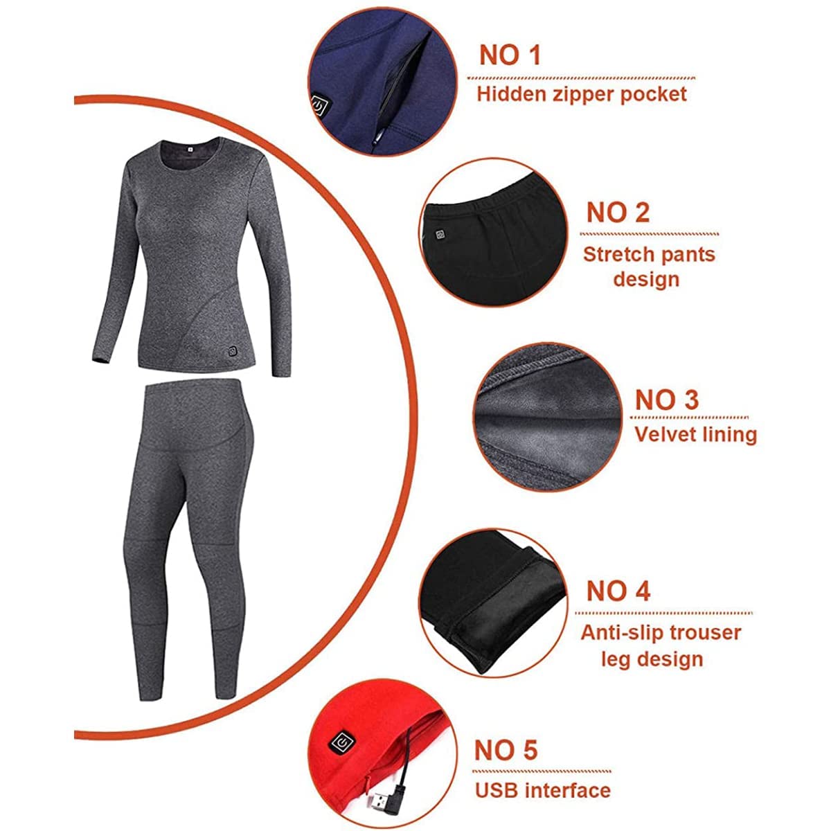 Women's USB Electric Heated Thermal Underwear Set - Fleece Lined Winter Long Johns & Snow Leggings for Cold Weather - Perfect for Skiing, Snowboarding & Outdoor Winter Activities